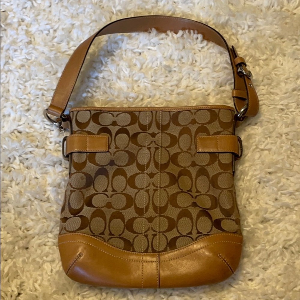 Coach Tan Canvas Leather Purse Buckles 3577